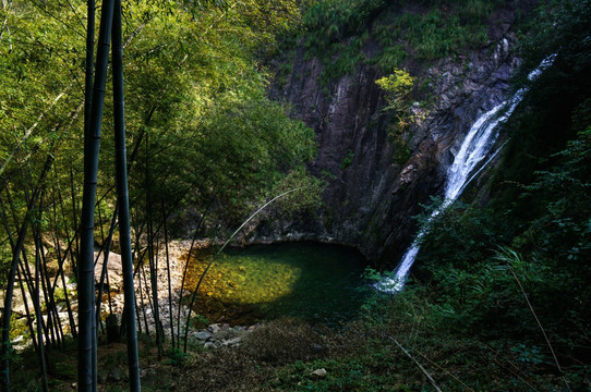 瀑布 竹林 峡谷