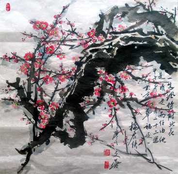 中国画 红梅花