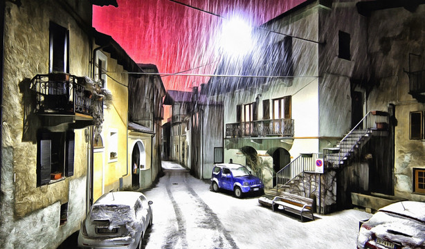 冬季城市小巷雪景