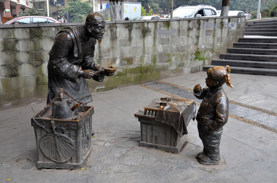 卖油茶街头雕塑