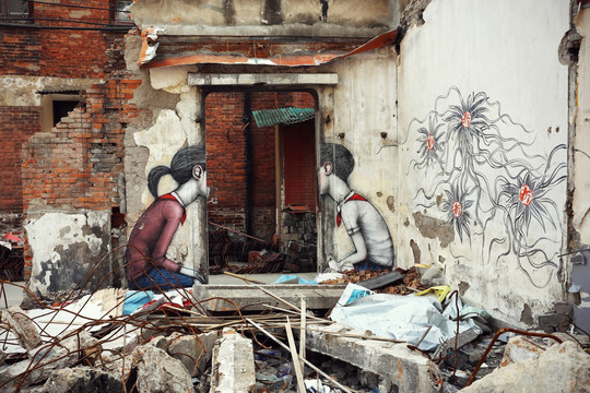 上海弄堂废墟涂鸦