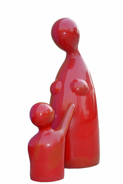 红色抽象人物雕塑母子亲情高清图