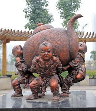 大茶壶 茶文化雕塑 儿童雕塑