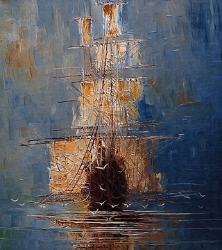 帆船抽象画