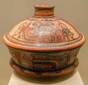 玛雅象征符号纹陶盖碗 玛雅陶碗