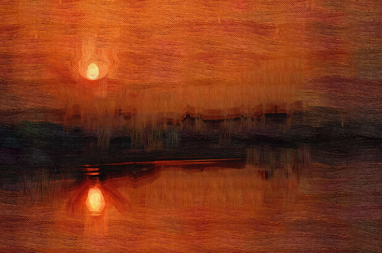 装饰画 夕阳抽象画