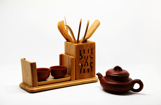 竹节紫砂茶壶 茶具架
