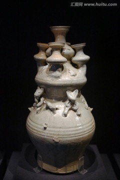 东汉青釉堆塑五联瓷罐