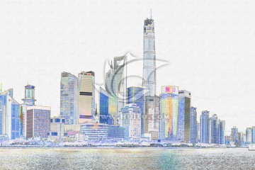 上海外滩彩色线描