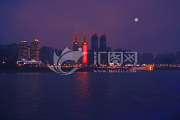 重庆夜景及地标建筑 双子塔