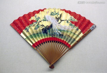 清代日本制绘花鸟图折扇