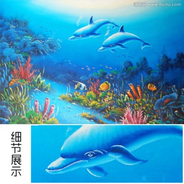 纯手绘原创油画海洋生物图