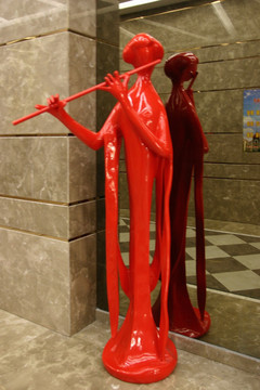 雕塑 圆雕 瓷雕 红色 美女
