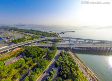 航拍深圳湾公园 深圳湾大桥