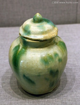 唐代绿釉盖罐