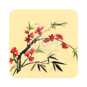 桃花 竹子 国画桃花