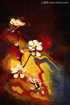 桃花油画