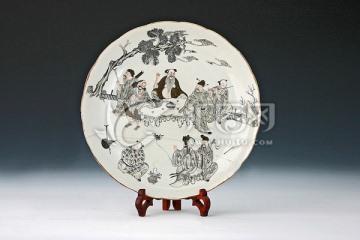 八仙过海粉彩盘瓷器陶瓷高清jp