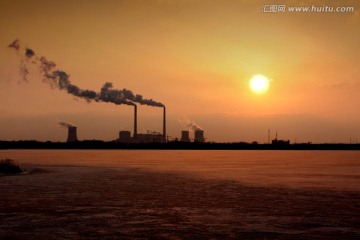 黄昏 日落 夕阳 热电厂 落日