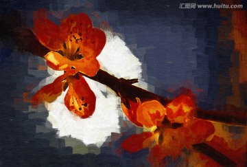 桃花油画