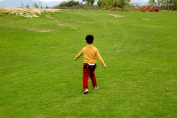 青草地上的小男孩