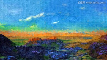 山坡风景油画