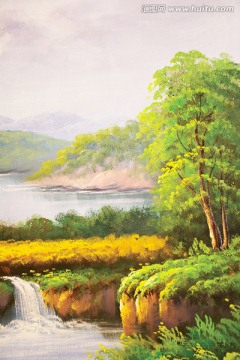风景油画 麦田
