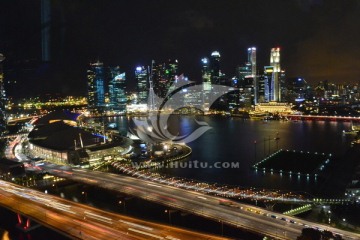 新加坡滨海湾夜景鸟瞰