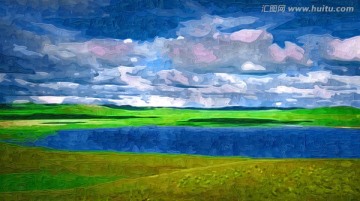 草原湖伴风景
