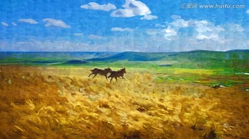动物风景油画
