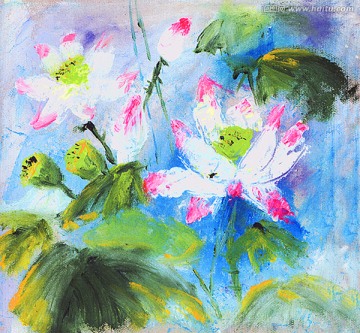 清莲 抽象风景花卉油画