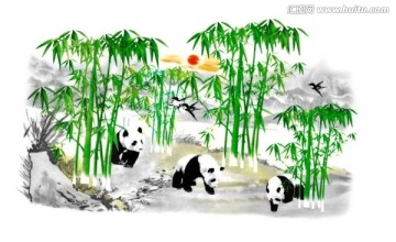 花盆素材 熊猫与竹 通道分层