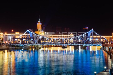 天津海河风光 解放桥夜景