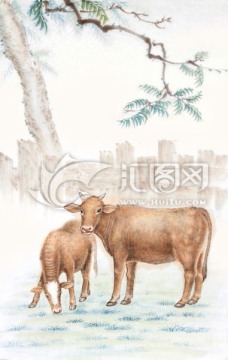 中国画 子供と牛 水墨画
