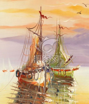 风景油画帆船