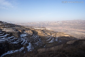 雪中的梯田与黄河 晋陕边界