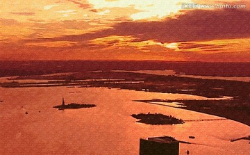 晚霞风景油画