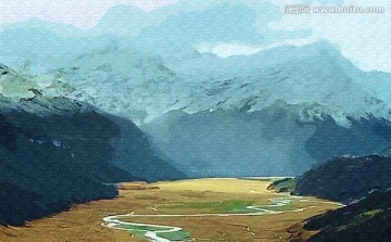 山坡风景油画