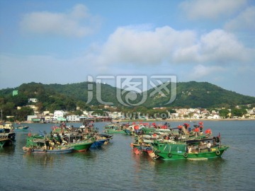 夹马口水道与澳门路环岛景色