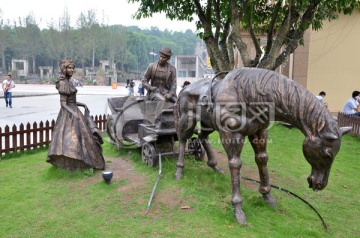 王子与公主 欧洲马车景观雕塑