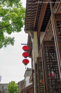 中式建筑 商铺 红灯笼 楼阁