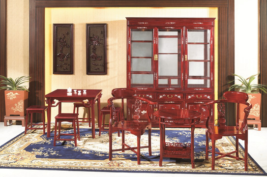 中式红木客厅 书架