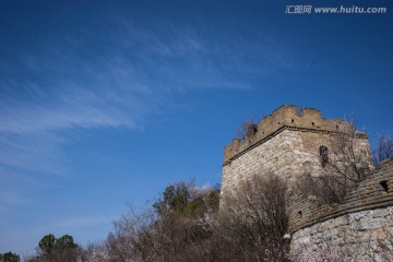 箭扣长城花季 蓝天白云 烽火台