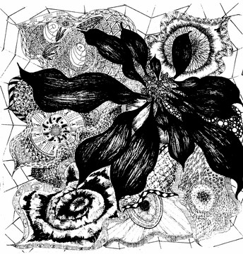 黑白创意抽象花卉 分层