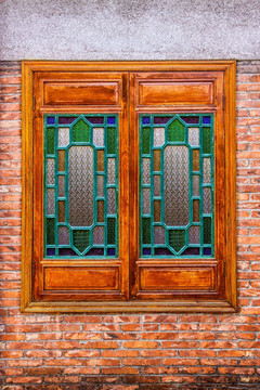 中式彩块玻璃窗户