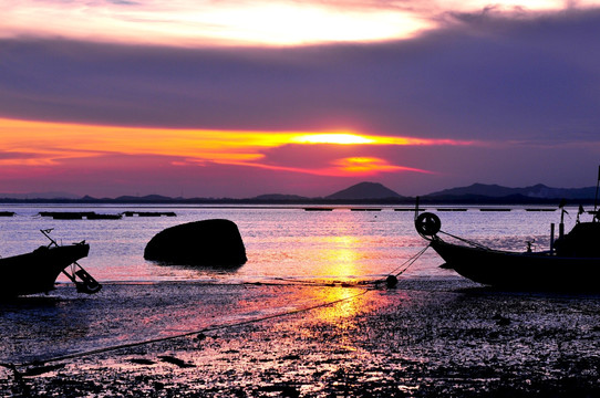 海边夕阳 晚霞落日 彩霞满天