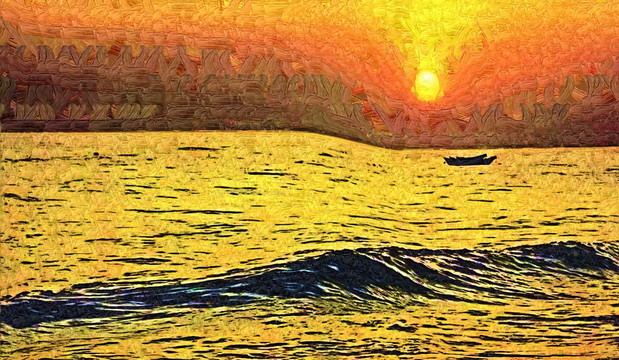 日落风景油画
