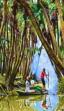丛林风景油画