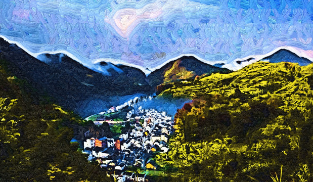 山坡风景油画