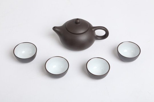 紫砂茶具纯色背景高清图